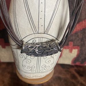 Ralph Lauren leather adjustable choker—silver rondelle pendant